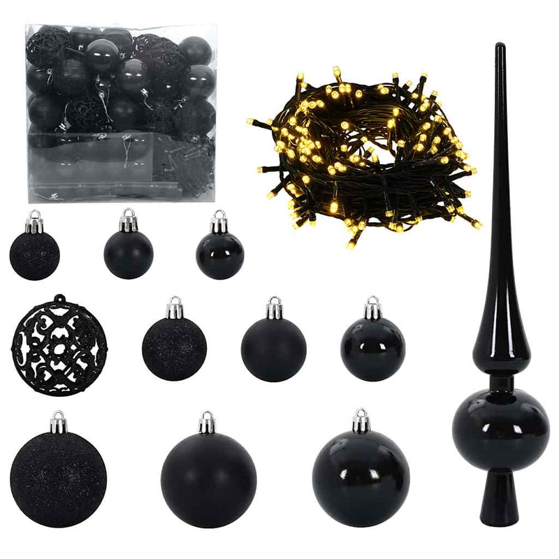 Afbeelding laden in galerijviewer, Vidaxl kerstbal set 120 st zwart ø 6 cm kunststof 300 led's
