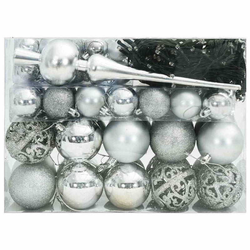 Afbeelding laden in galerijviewer, Vidaxl kerstbal set met 150 led 61 pcs zilver kunststof
