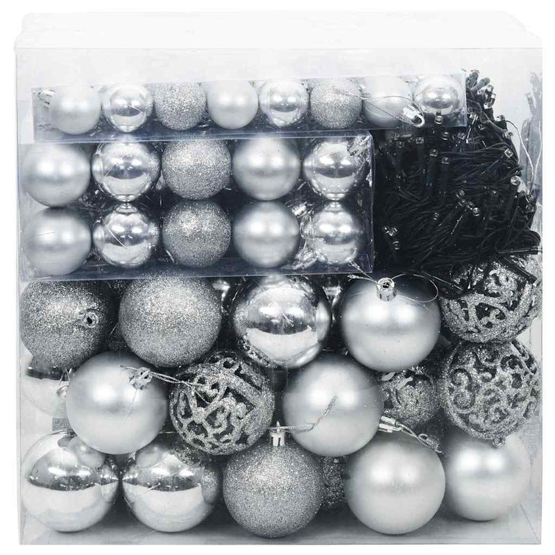 Afbeelding laden in galerijviewer, Vidaxl kerstbal set met 300 led 120 pcs zilver kunststof
