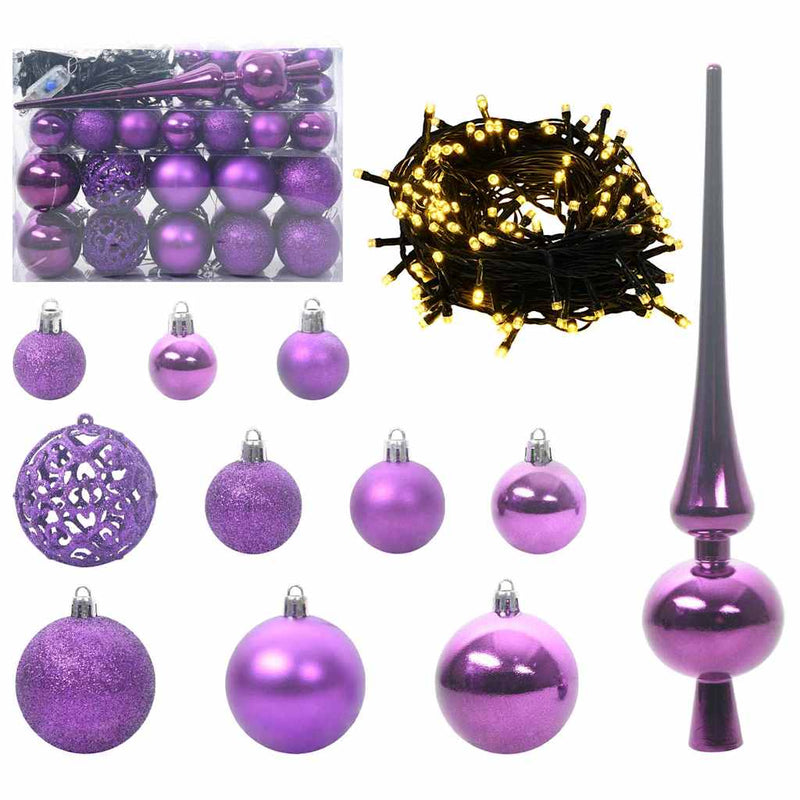 Afbeelding laden in galerijviewer, Vidaxl kerstbal set met 150 led 61 pcs lila kunststof
