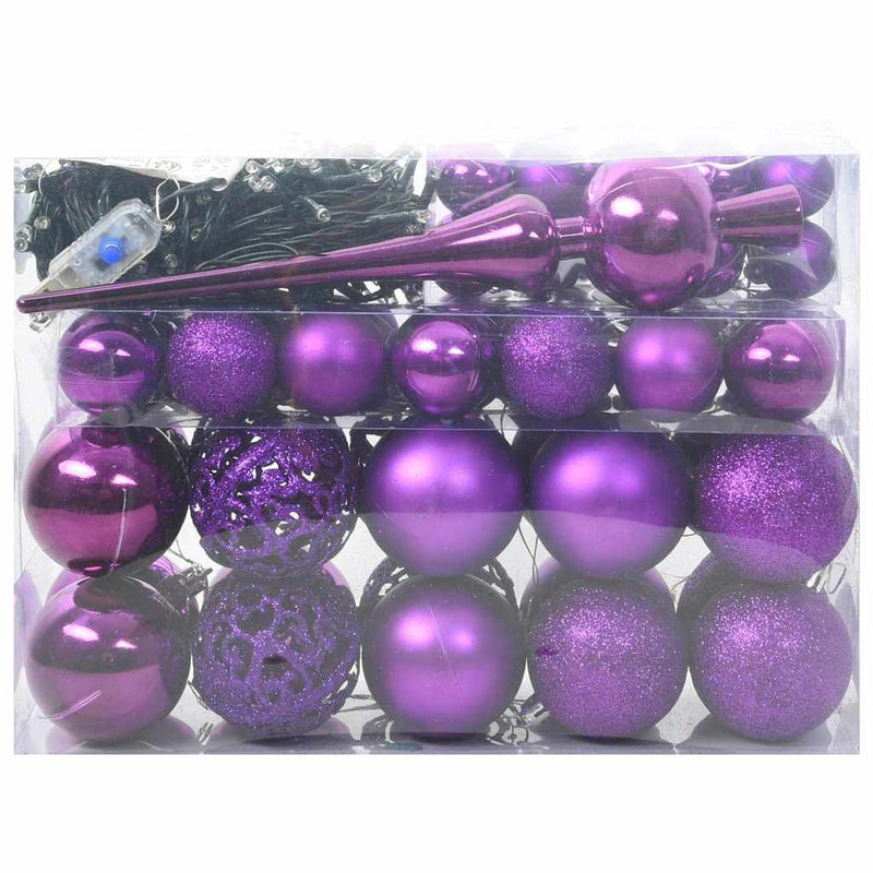 Afbeelding laden in galerijviewer, Vidaxl kerstbal set met 150 led 61 pcs lila kunststof
