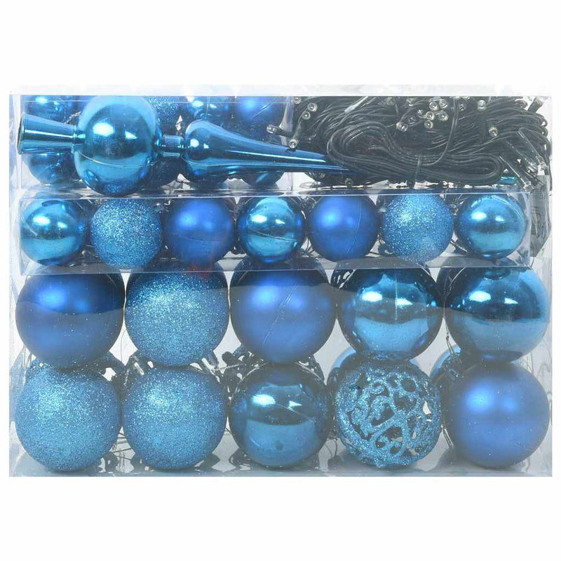 Afbeelding laden in galerijviewer, Vidaxl kerstbal set met 150 led 61 pcs blauw kunststof
