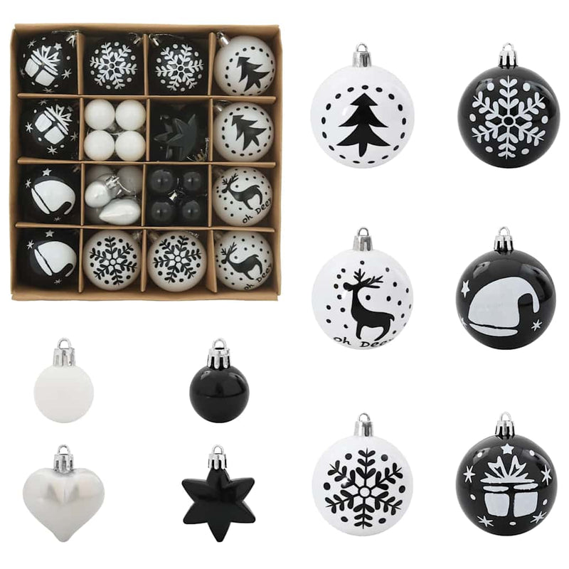 Afbeelding laden in galerijviewer, Vidaxl kerstbal set 40 pcs zwart en wit kunststof
