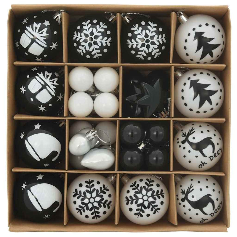 Afbeelding laden in galerijviewer, Vidaxl kerstbal set 40 pcs zwart en wit kunststof

