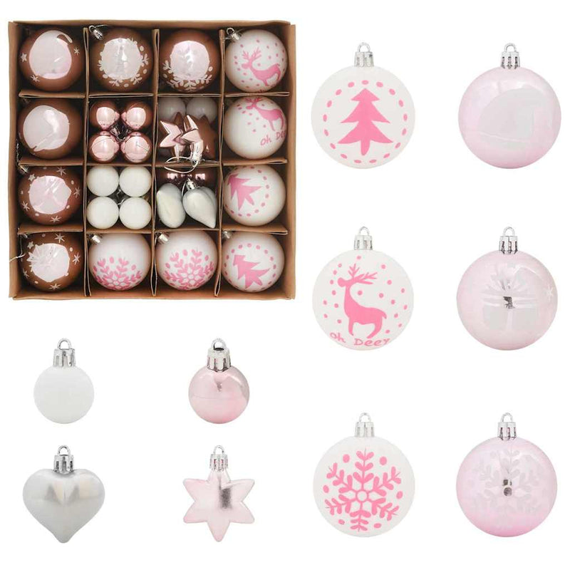 Afbeelding laden in galerijviewer, Vidaxl kerstbal set 40 pcs wit en roze kunststof
