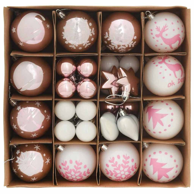 Afbeelding laden in galerijviewer, Vidaxl kerstbal set 40 pcs wit en roze kunststof
