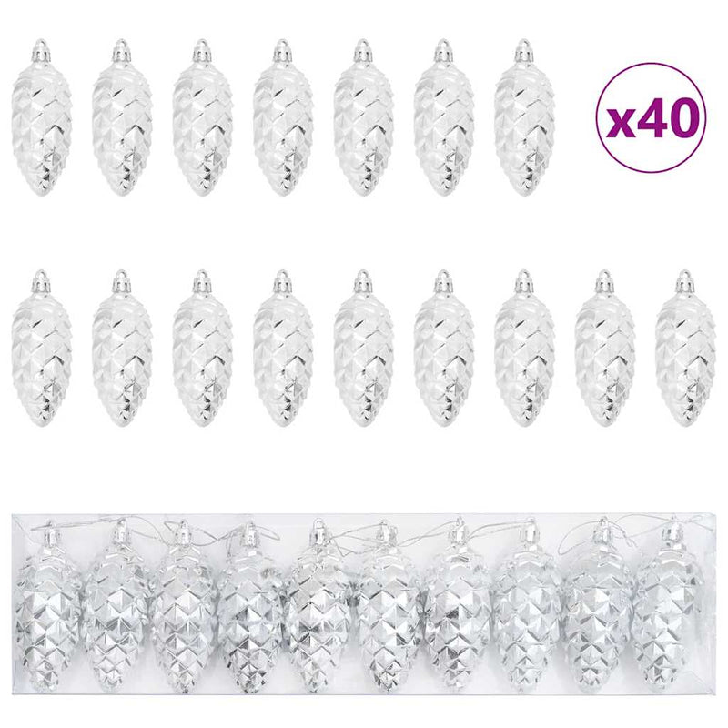 Afbeelding laden in galerijviewer, Vidaxl kerstdennenappeltje 40 pcs zilver kunststof
