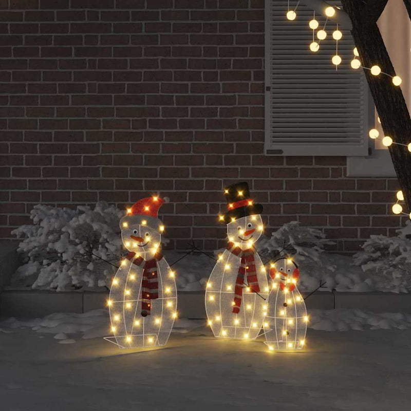 Afbeelding laden in galerijviewer, Vidaxl verlichte sneeuwpop familie 3 pcs warmwit polyester
