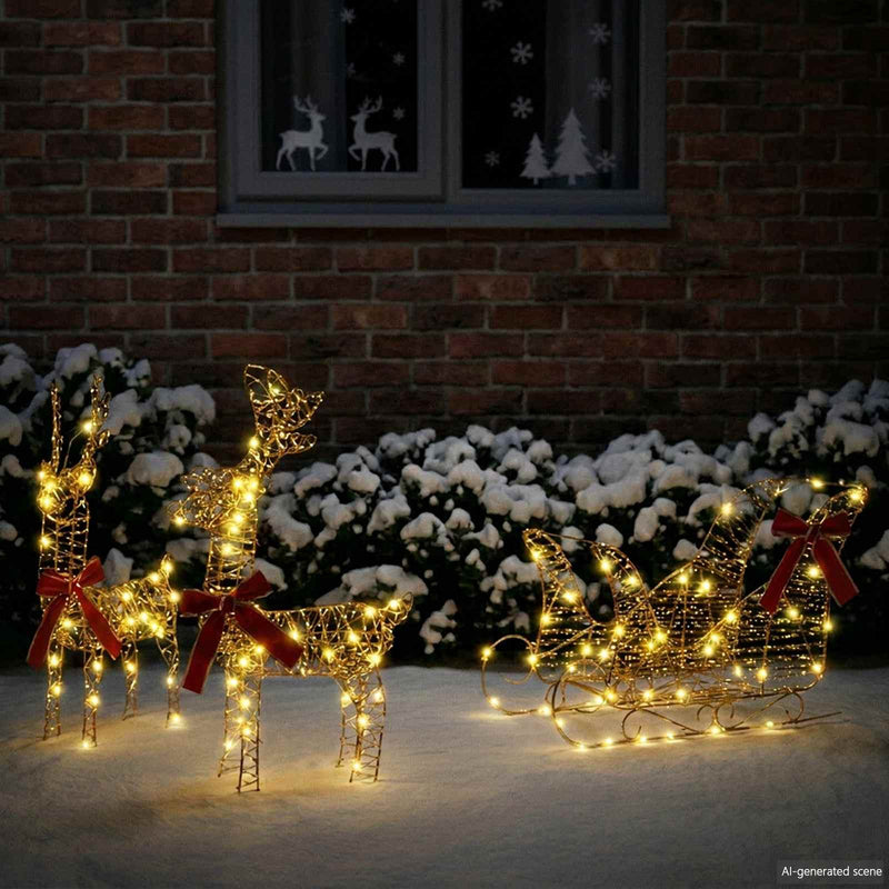 Afbeelding laden in galerijviewer, Vidaxl 3d-kerstrendier met slee loviisa 3 st warmwit
