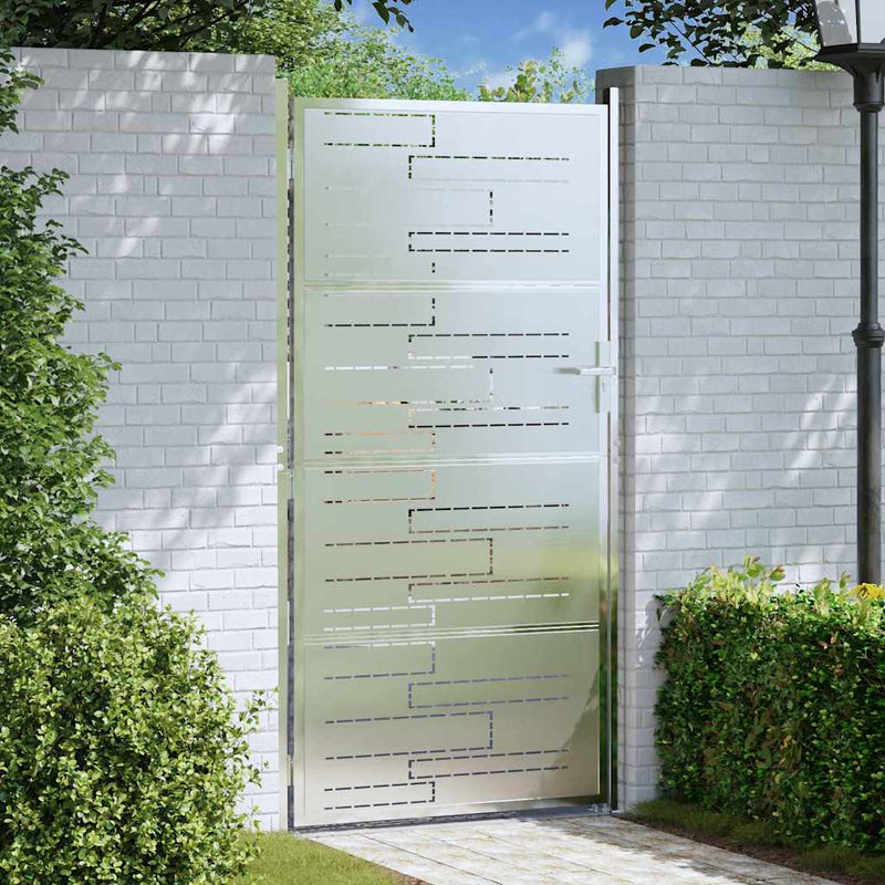 Afbeelding laden in galerijviewer, Vidaxl tuinpoort met slot zilver 96 x 180 cm roestvrij staal
