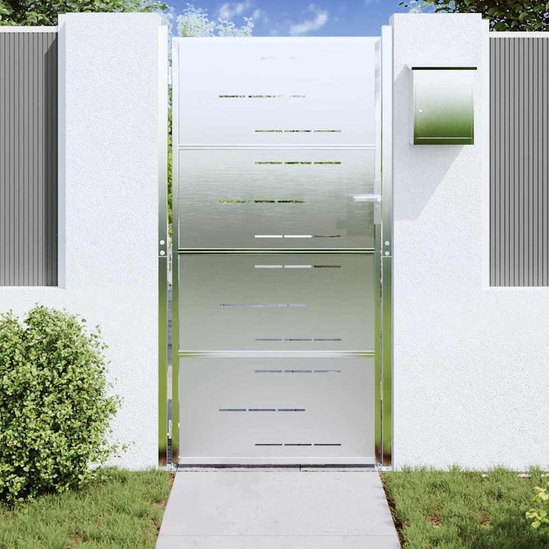 Afbeelding laden in galerijviewer, Vidaxl tuinpoort met slot zilver 96 x 180 cm roestvrij staal
