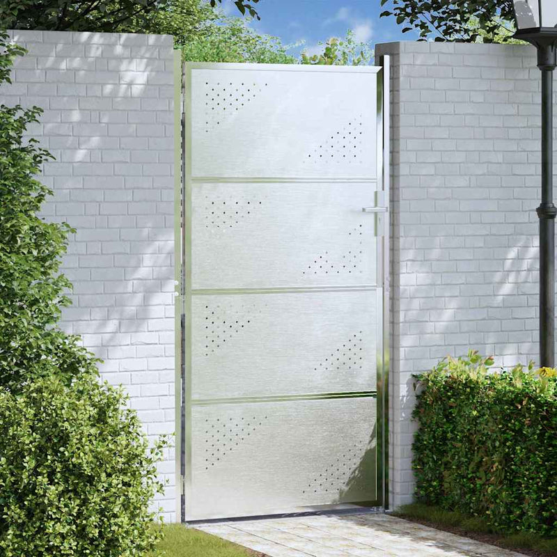 Afbeelding laden in galerijviewer, Vidaxl tuinpoort met slot zilver 96 x 180 cm roestvrij staal
