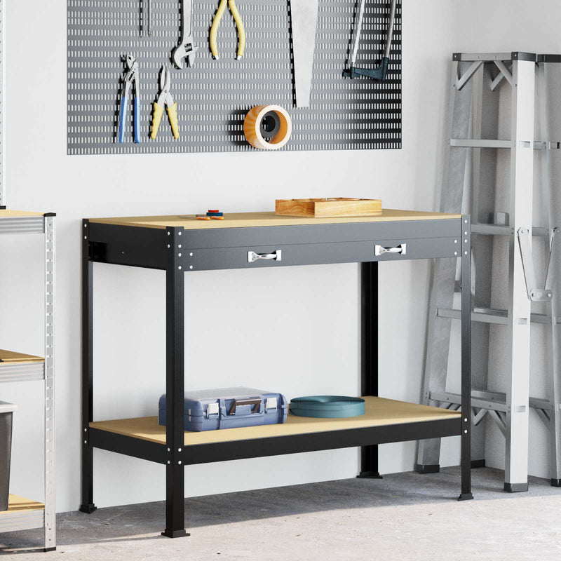 Afbeelding laden in galerijviewer, Vidaxl werkbanken met lade zwart 114 x 54 x 91 cm bewerkt hout
