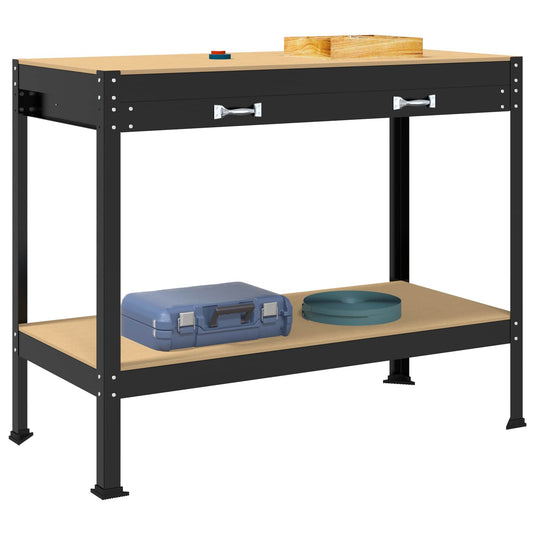 Vidaxl werkbanken met lade zwart 114 x 54 x 91 cm bewerkt hout