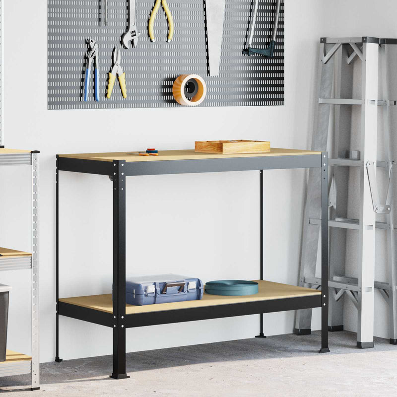 Afbeelding laden in galerijviewer, Vidaxl werkbanken met plank zwart 115 x 55 x 91 cm bewerkt hout
