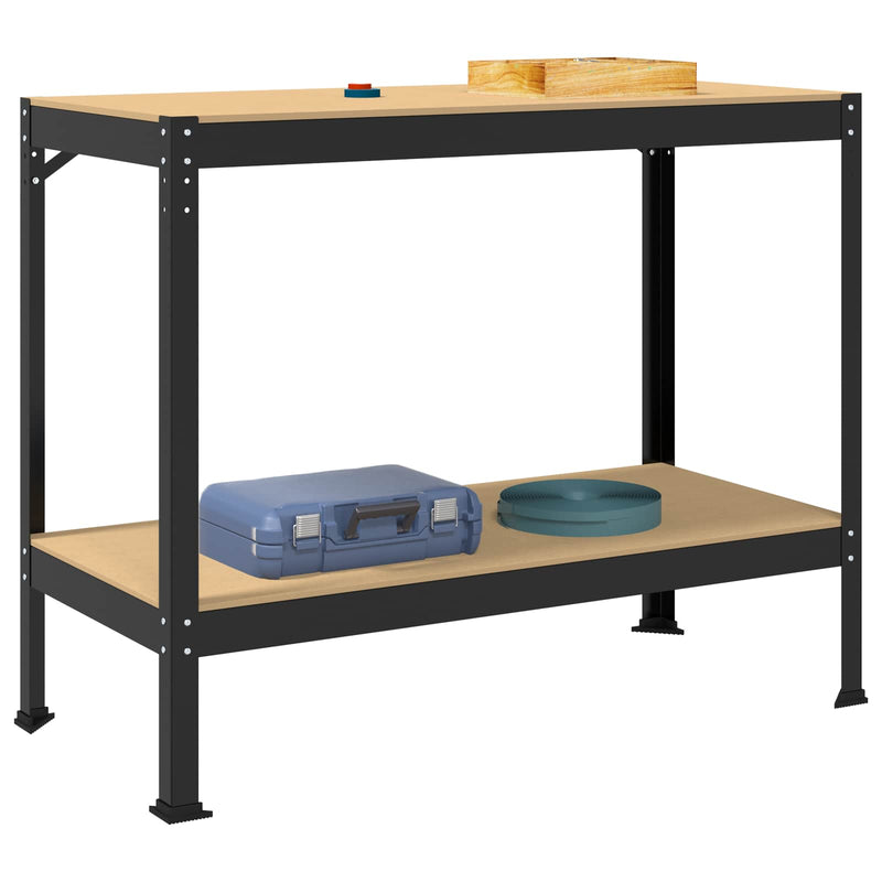Afbeelding laden in galerijviewer, Vidaxl werkbanken met plank zwart 115 x 55 x 91 cm bewerkt hout

