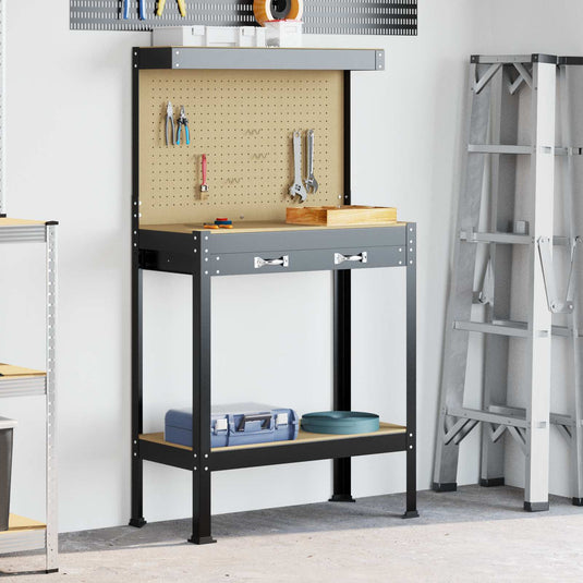 Vidaxl werkbank met lade met plank zwart 81 x 41 x 145 cm metaal