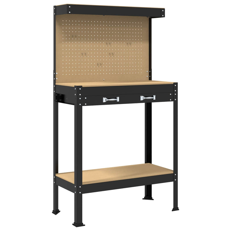 Afbeelding laden in galerijviewer, Vidaxl werkbank met lade met plank zwart 81 x 41 x 145 cm metaal

