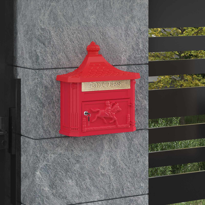 Afbeelding laden in galerijviewer, Vidaxl wandgemonteerde brievenbus met opslag rood 40,5 x 16 x 45 cm

