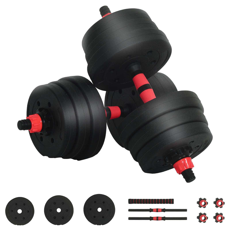 Afbeelding laden in galerijviewer, Vidaxl 2-in-1 halter-barbell set 30kg zwart en rood
