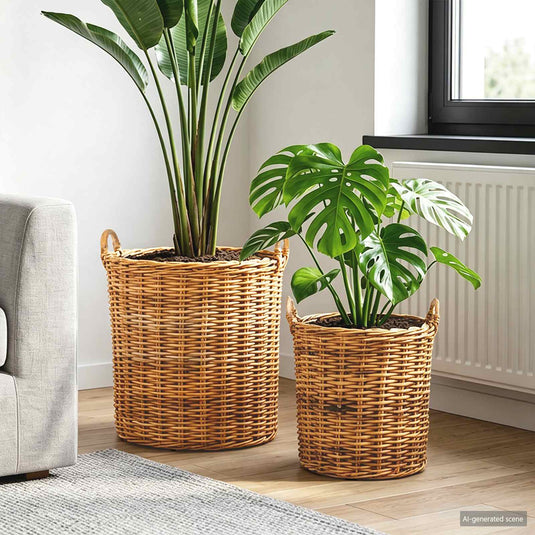 Vidaxl plantermand met opslag 2 pcs bruin lacak riet