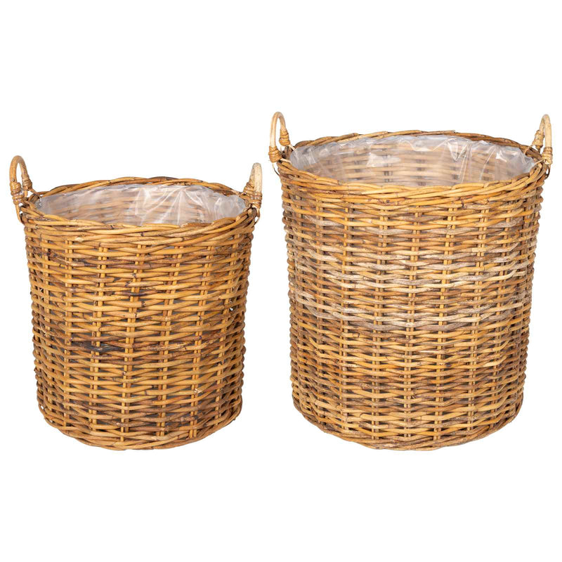 Afbeelding laden in galerijviewer, Vidaxl plantermand met opslag 2 pcs bruin lacak riet
