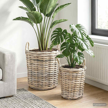 Vidaxl plantmand met opslag 2 pcs grijs kubu rattan