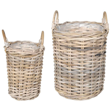 Vidaxl plantmand met opslag 2 pcs grijs kubu rattan