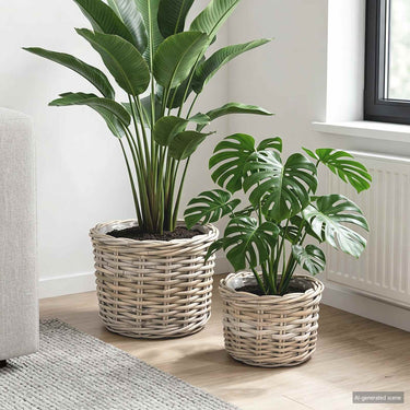 Vidaxl bloempot mand met opslag 2 pcs grijs kubu rattan