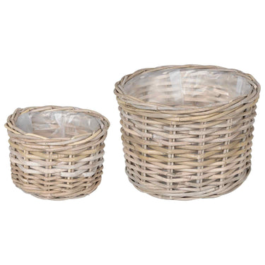 Vidaxl bloempot mand met opslag 2 pcs grijs kubu rattan
