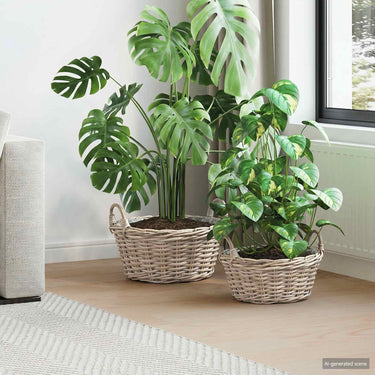 Vidaxl plantenmand met opslag 2 pcs grijs lacak riet