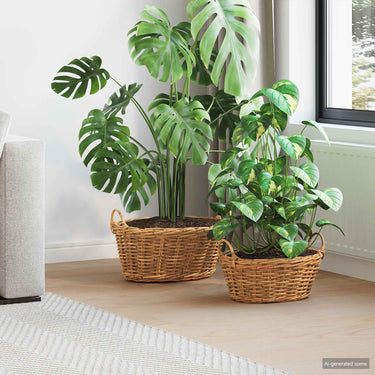 Vidaxl plantenmand met opslag 2 pcs bruin lacak riet