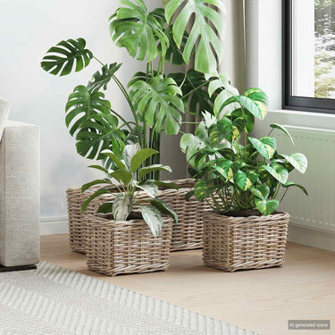 Vidaxl plantenmand met opslag 3 pcs grijs kubu rattan