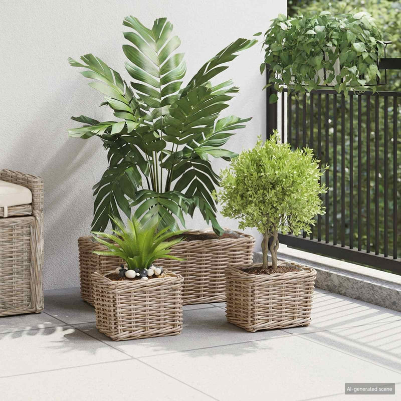 Afbeelding laden in galerijviewer, Vidaxl plantenmand met opslag 3 pcs grijs kubu rattan
