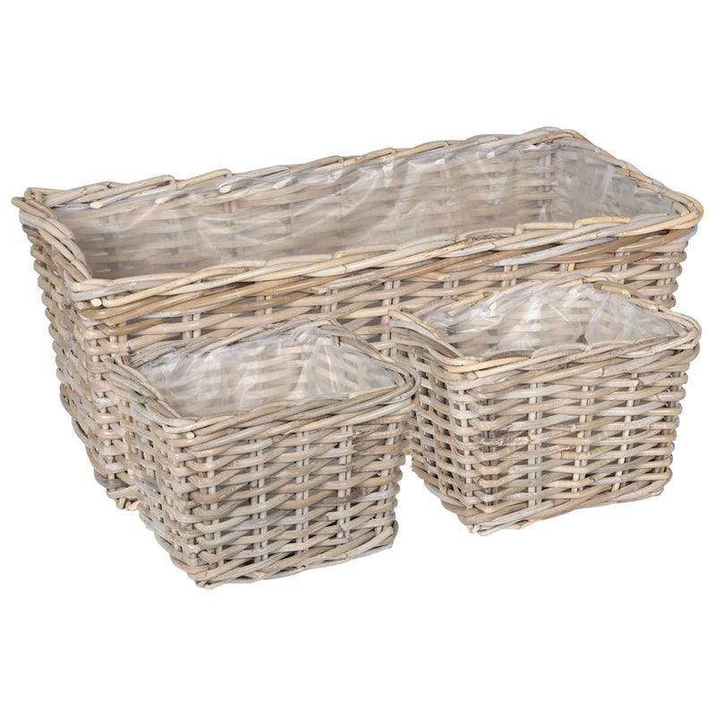 Afbeelding laden in galerijviewer, Vidaxl plantenmand met opslag 3 pcs grijs kubu rattan
