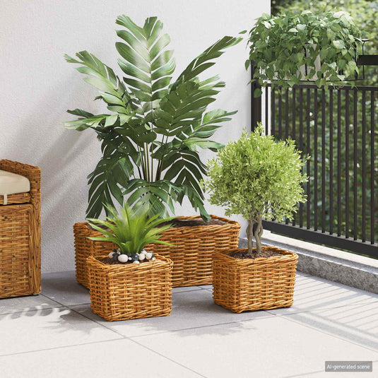 Vidaxl plantenmand met opslag 3 pcs bruin kubu rattan