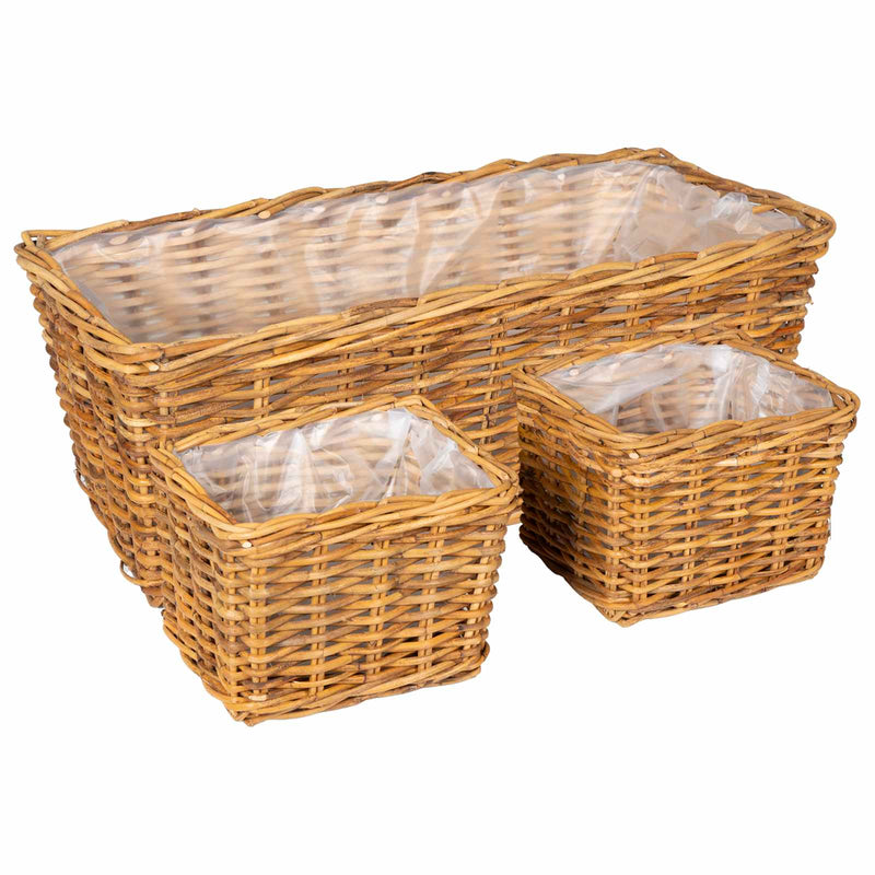 Afbeelding laden in galerijviewer, Vidaxl plantenmand met opslag 3 pcs bruin kubu rattan
