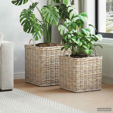 Vidaxl plantenmand met opslag 2 pcs grijs lacak riet