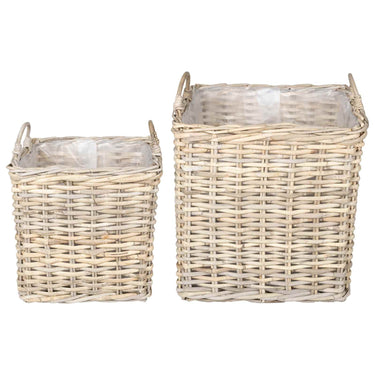 Vidaxl plantenmand met opslag 2 pcs grijs lacak riet