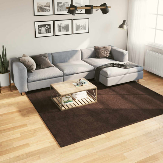 Vidaxl medium pile zachte en wasbare tapijt huarte bruin 240 x 240 cm