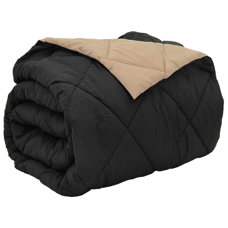 Afbeelding laden in galerijviewer, Vidaxl vol jaar dekbed zwart en taupe 200 x 220 cm microfiber
