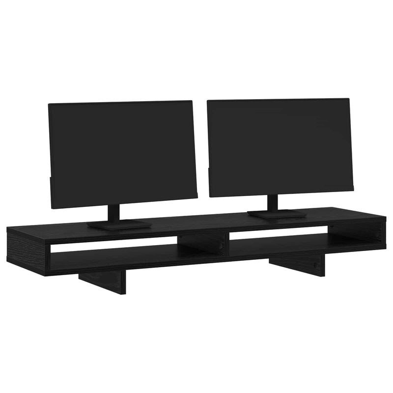 Afbeelding laden in galerijviewer, Vidaxl monitor stand met plank zwart 100 x 27 x 15 cm bewerkt hout
