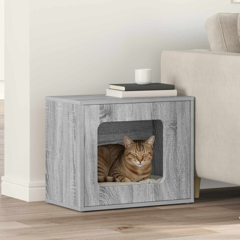 Afbeelding laden in galerijviewer, Vidaxl kattenhuis grijs sonoma 51 x 30 x 42,5 cm bewerkt hout
