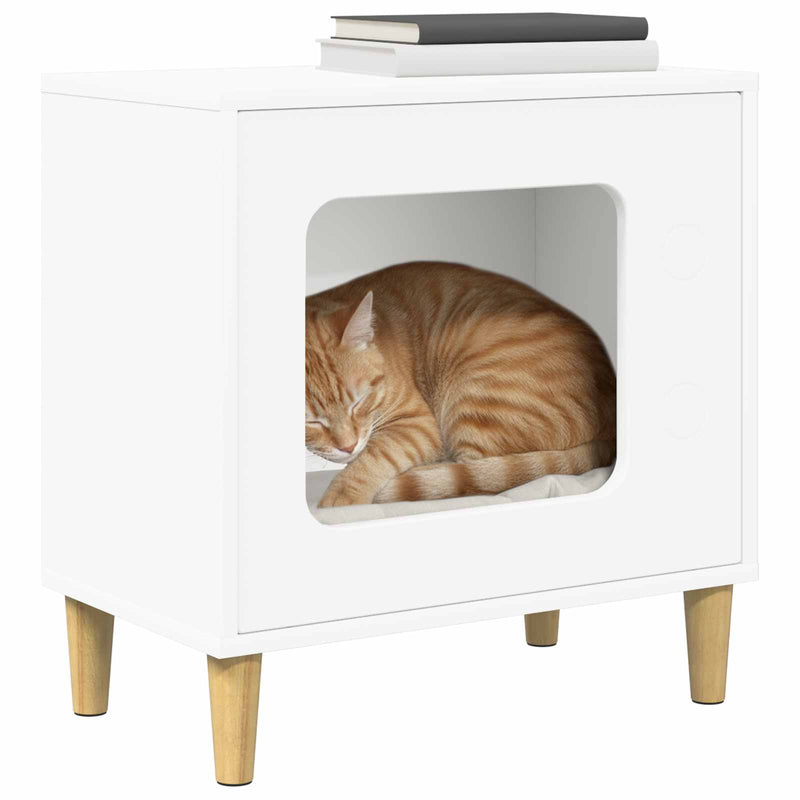 Afbeelding laden in galerijviewer, Vidaxl kattenhuis wit 51 x 30 x 52 cm bewerkt hout
