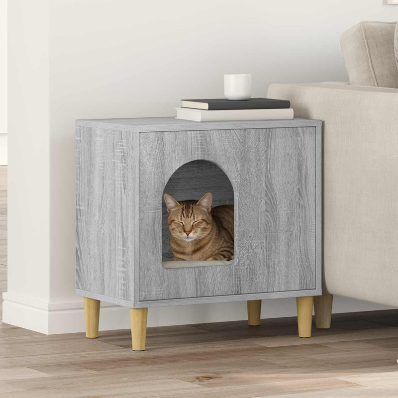 Afbeelding laden in galerijviewer, Vidaxl kattenhuis grijs sonoma 51 x 30 x 52 cm bewerkt hout
