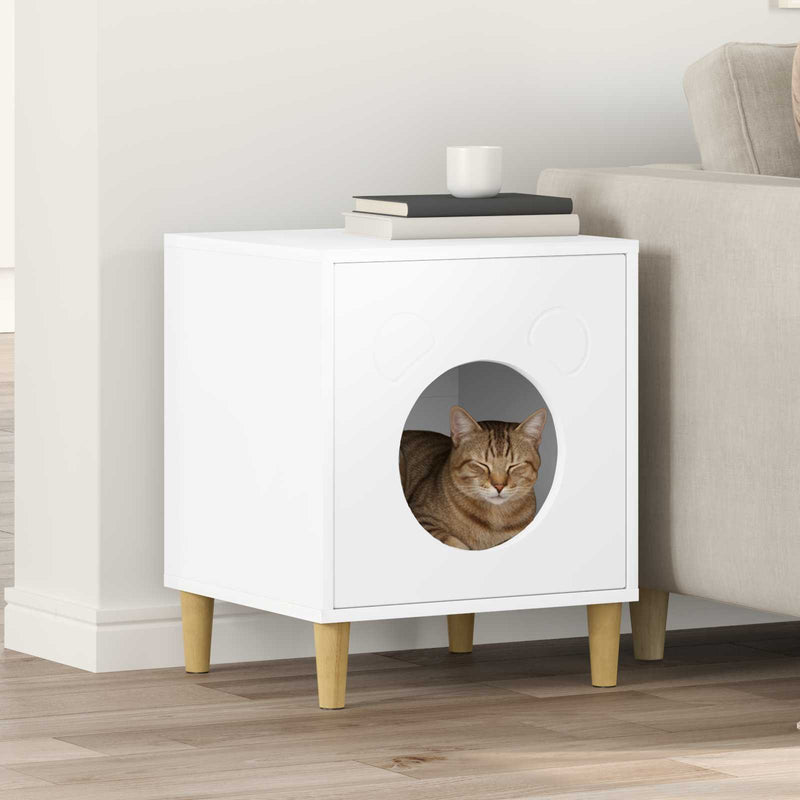 Afbeelding laden in galerijviewer, Vidaxl kattenhuis wit 42,5 x 40 x 53 cm bewerkt hout
