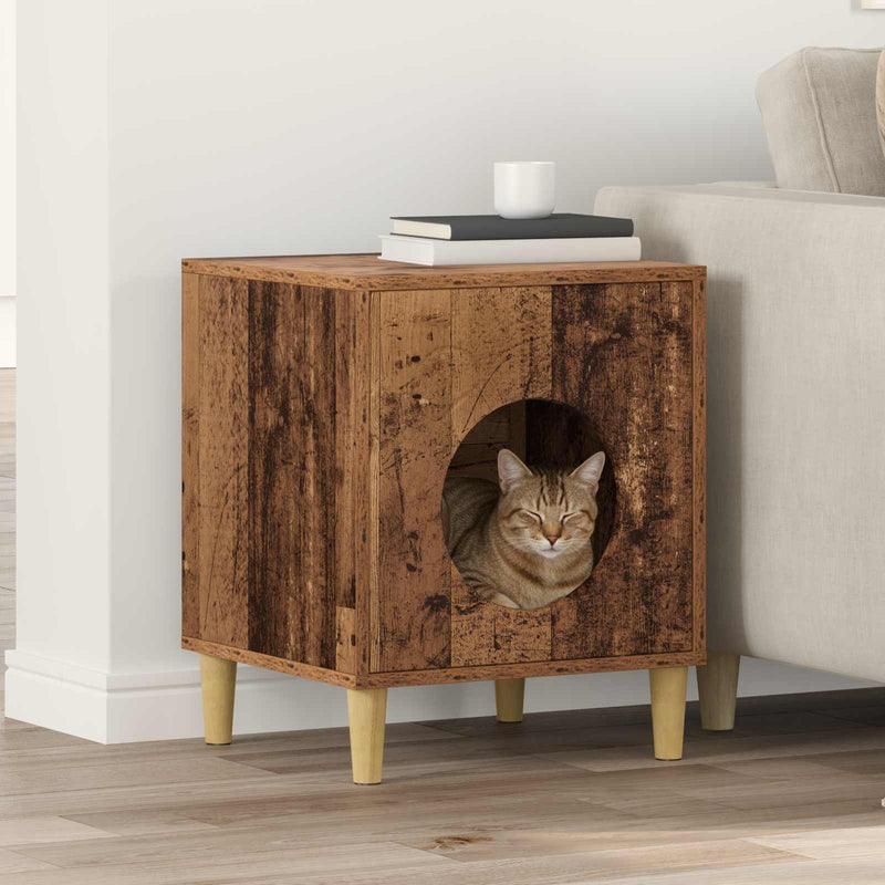 Afbeelding laden in galerijviewer, Vidaxl kattenhuis oudhout 42,5 x 40 x 53 cm bewerkt hout
