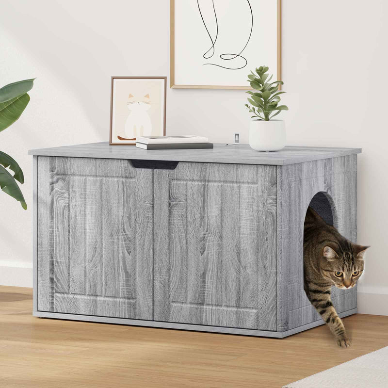Afbeelding laden in galerijviewer, Vidaxl kattenhuis grijs sonoma 85 x 55 x 50,5 cm bewerkt hout
