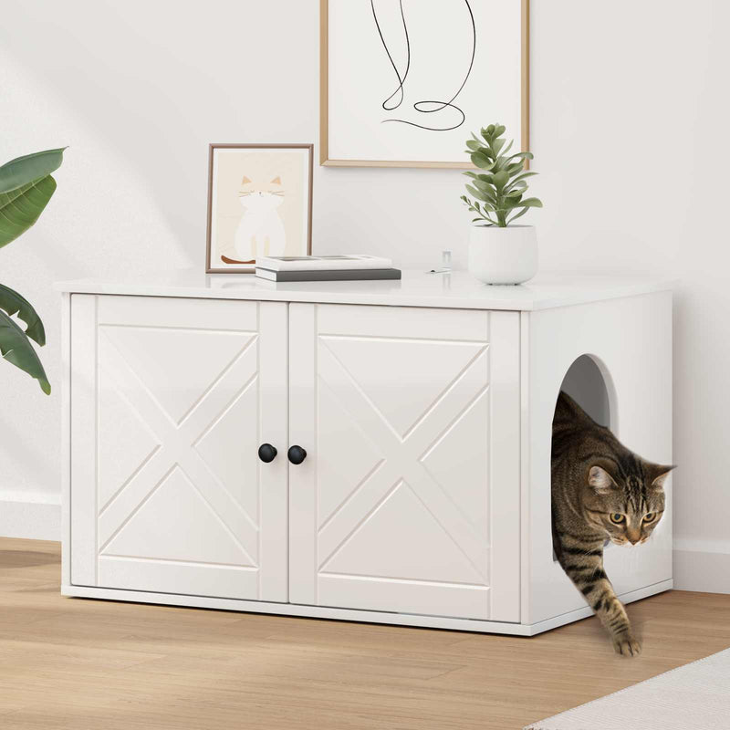 Afbeelding laden in galerijviewer, Vidaxl kattenhuis glanzend wit 85 x 55 x 50,5 cm bewerkt hout

