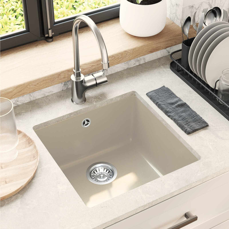 Afbeelding laden in galerijviewer, Vidaxl wasbak 80% kwarts en 20% hars 430 x 460 mm beige

